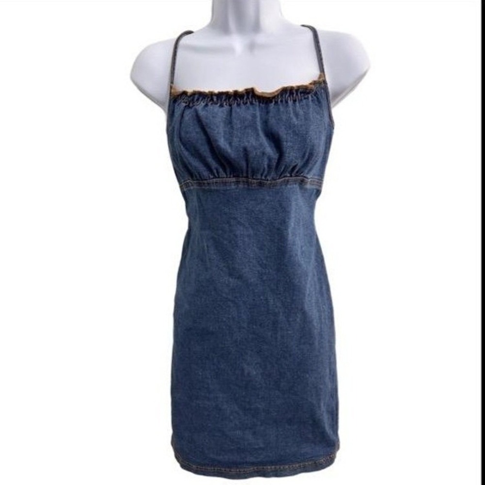 Aqua Blues Dress Womens M Denim Mini Spaghetti Strap Bodycon Vintage Y2K